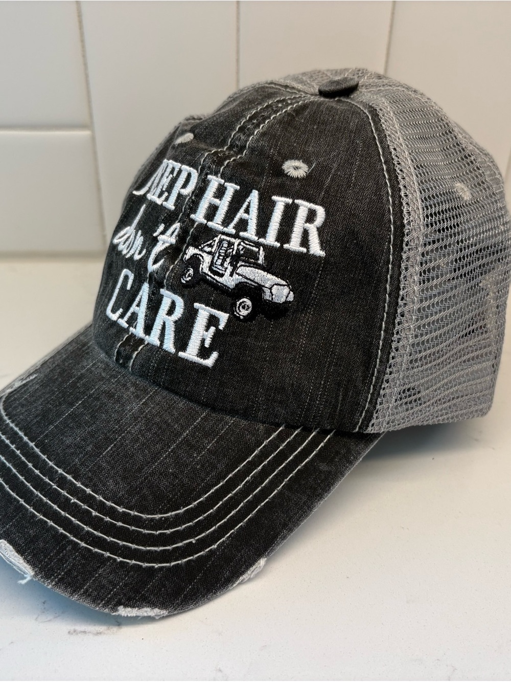 Katydid Black and Gray Distressed Mesh Back Baseball Cap